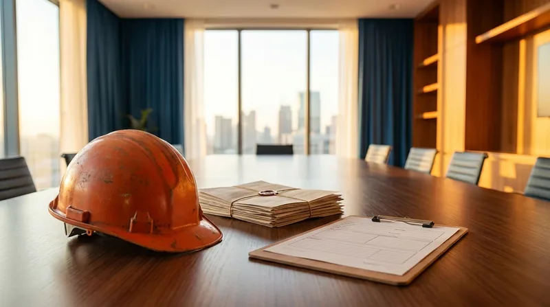 Hard hat, policy papers and a clipboard on a conference table, South Carolina Workers' Comp Requirements