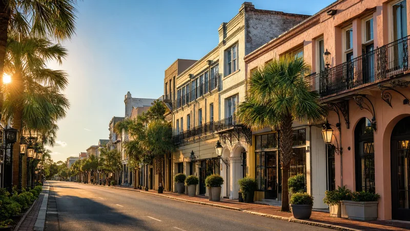 Pastel two-story storefronts with iron balconies and palmettos, Dorchester County Business License