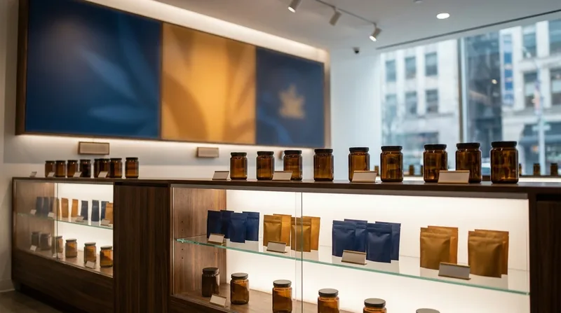 Minimal retail shelf of jars and pouches under gallery lighting, How to Open a CBD, Hemp or Vape Shop in South Carolina