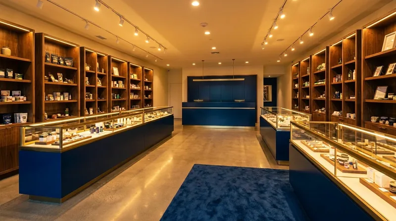 Licensed retail interior with glass display cases and wood shelving, How to Sell Fireworks in South Carolina